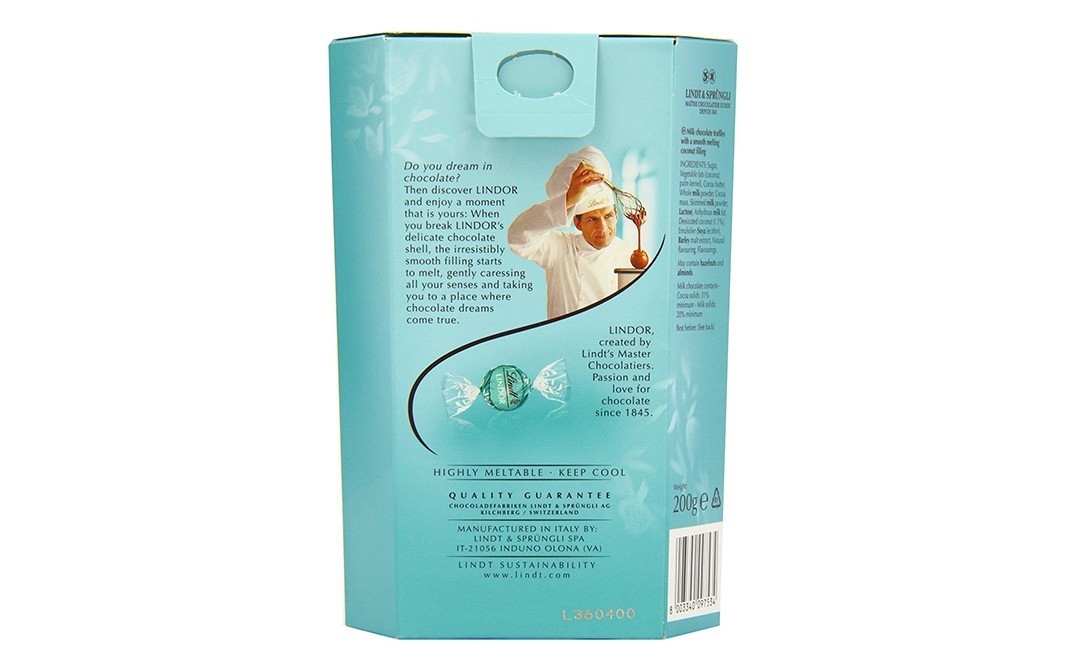 Lindt Lindor Coconut Milk Chocolate Truffles   Box  200 grams